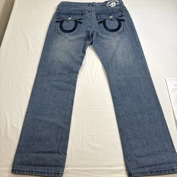 JEANS TRUE STRAIGHT RELIGION MEN 36X34 VTGSTYLE 24-870BRBTE Skull PATCH USA